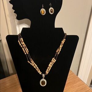 Brown Beaded Necklace and Earring Set